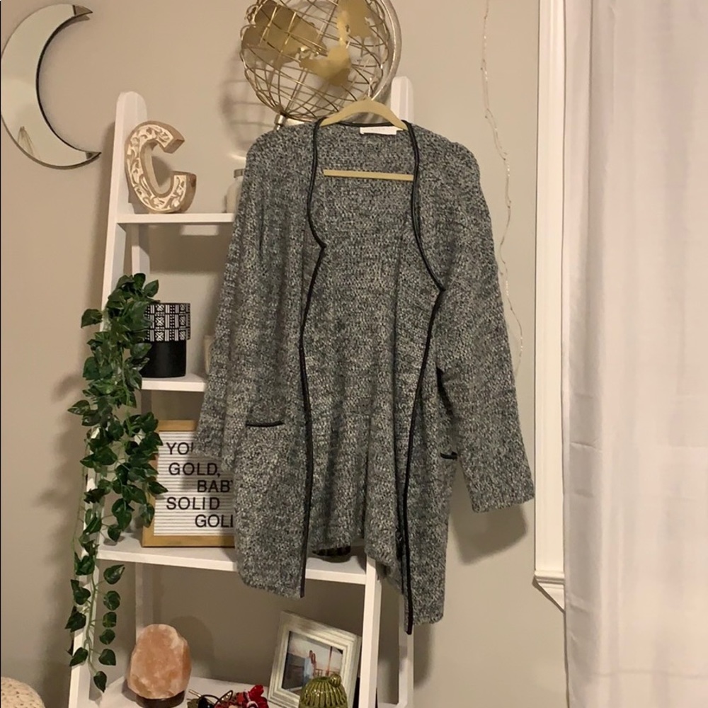grey cardigan